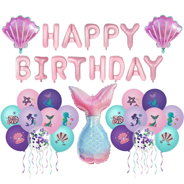 Set de globos de fiesta con temática de sirena para cumpleaños, 22 unidades, lámina y látex