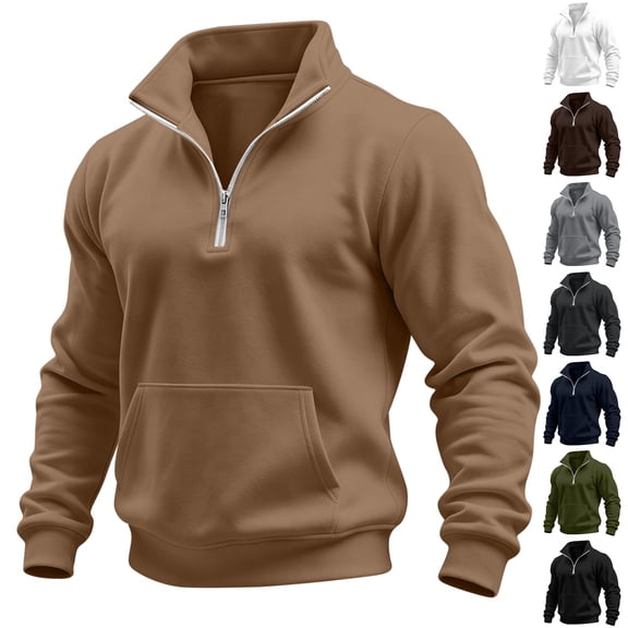 VBVC Men's Quarter Zip Mock Neck Pullover with Pockets , Long Sleeve Outdoor Sweatshirt For Men, Khaki , S-3XL