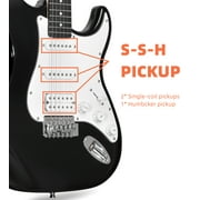 ADM Electric Guitar Solid-Wood Body 39 Beginner Guitar Kit with Amplifier, Bag, Strap, String, Tuner, Cable, Picks and Free Lesson, Black