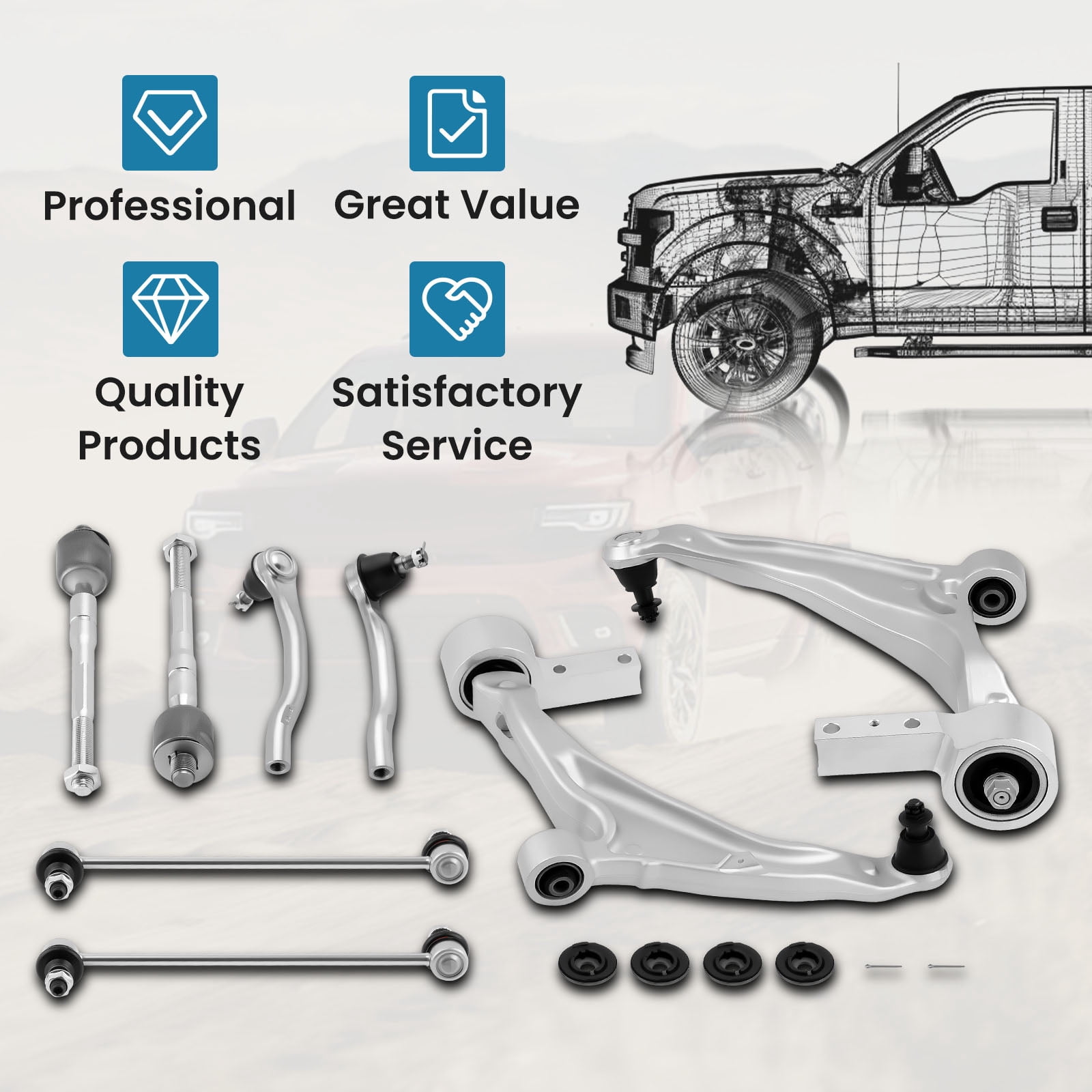 maXpeedingrods 8 Pc Front Lower Control Arm w/Balls Joint Sway Bar Links Outer Inner Tie Rods Suspension Kit for Acura MDX 2007-2013