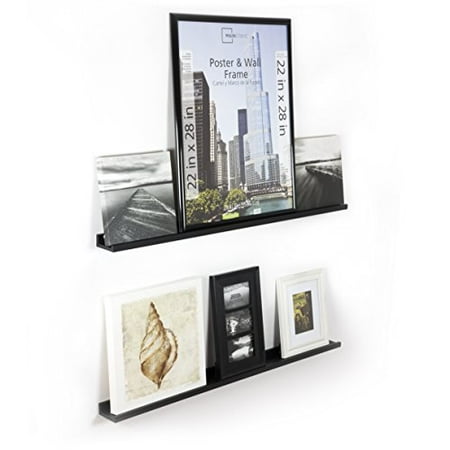 Long Wall Shelf Denver Modern Floating Wall Ledge Shelf for Pictures and Frames 46 Inches Long Black Set of 2 ()