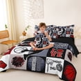thumbnail image 3 of Castle Fairy Sport Basketball Collage Full Size Bedding Sets 7 Pieces, Geometric Plaid Full Size Bed in a Bag, Gray Black,Black Reversible, 3 of 7