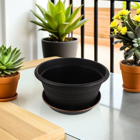 SWETRACE Round Resin Flower Pot with Drainage Saucer for Indoor and Outdoor Use Balcony, Patio, and Garden