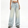 thumbnail image 2 of Yangnuo Women High Waist Pleated Gradient Washed Wide Leg Jeans Loose Fit Casual Denim Long Pants With Pockets, 2 of 5
