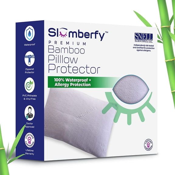 King Size Waterproof Bamboo Pillow Protector by Slumberfy - Premium Pillow Cover with Allergy Protection, Natural & Breathable Jacquard Pillow Case, Pillowcase: 20x36 in. - Pack of 2 Pillow Covers