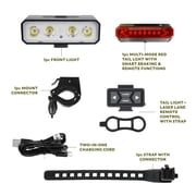 Swiss Tech High Powered Smart Bicycle Light Combo with 2000 Lumen Front Light