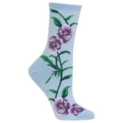 Hot Sox Womens Pansy Crew Socks, Womens Shoe Size 4-10.5, Light Blue