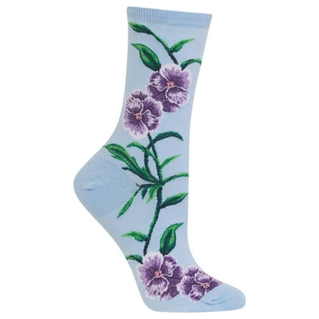 Hot Sox Womens Pansy Crew Socks, Womens Shoe Size 4-10.5, Light Blue
