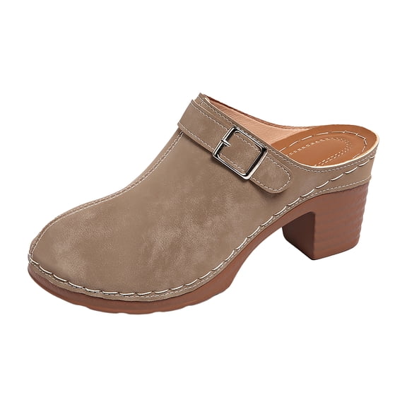 Women's Chunky Heel Sandals Retro Suede Close Toe Wide Width Dressy Sandal Comfortable Slip On Walking Mule Brown Size 8