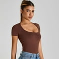 thumbnail image 5 of SWSMCLT Women's Soft T Shirt Fitted Top Basic Scoop Neck Lightweight T-shirt Yoga Summer Cool Workout Thin Spandex Brown Small, 5 of 5