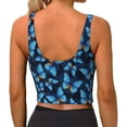 thumbnail image 3 of Haiem Blue Butterfly Pattern Womens Sports Bra - U Neck Padded Low Impact Yoga Bra Workout Crop Top Gym Moisture-Wicking Workout Vest -Small, 3 of 9