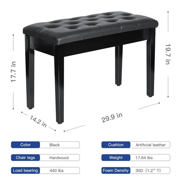 Babyroom Black Storage Piano Bench Seat for Sheet Music Faux