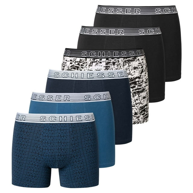SCHIESSER Boys Shorts 6-Pack - Serie "95/5", Calzoncillos, Algodón Orgánico Azul/negro/blanco 152