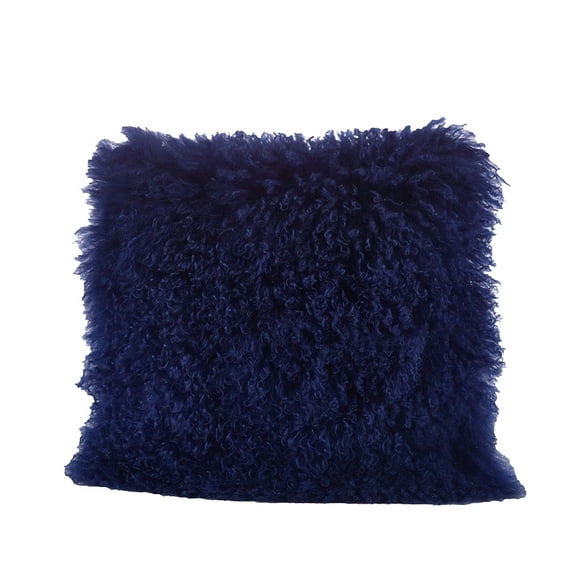 Cobalt Blue Color Real Mongolian Lamb Fur Pillow, Includes Pillow Filling. 20 Inch Square