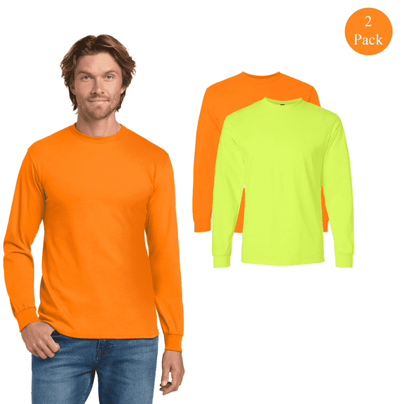 Gildan Men’s Ultra Cotton Long Sleeve T-Shirt, Hi Vis Safety Long Sleeve Workwear tee, Multicolor, L