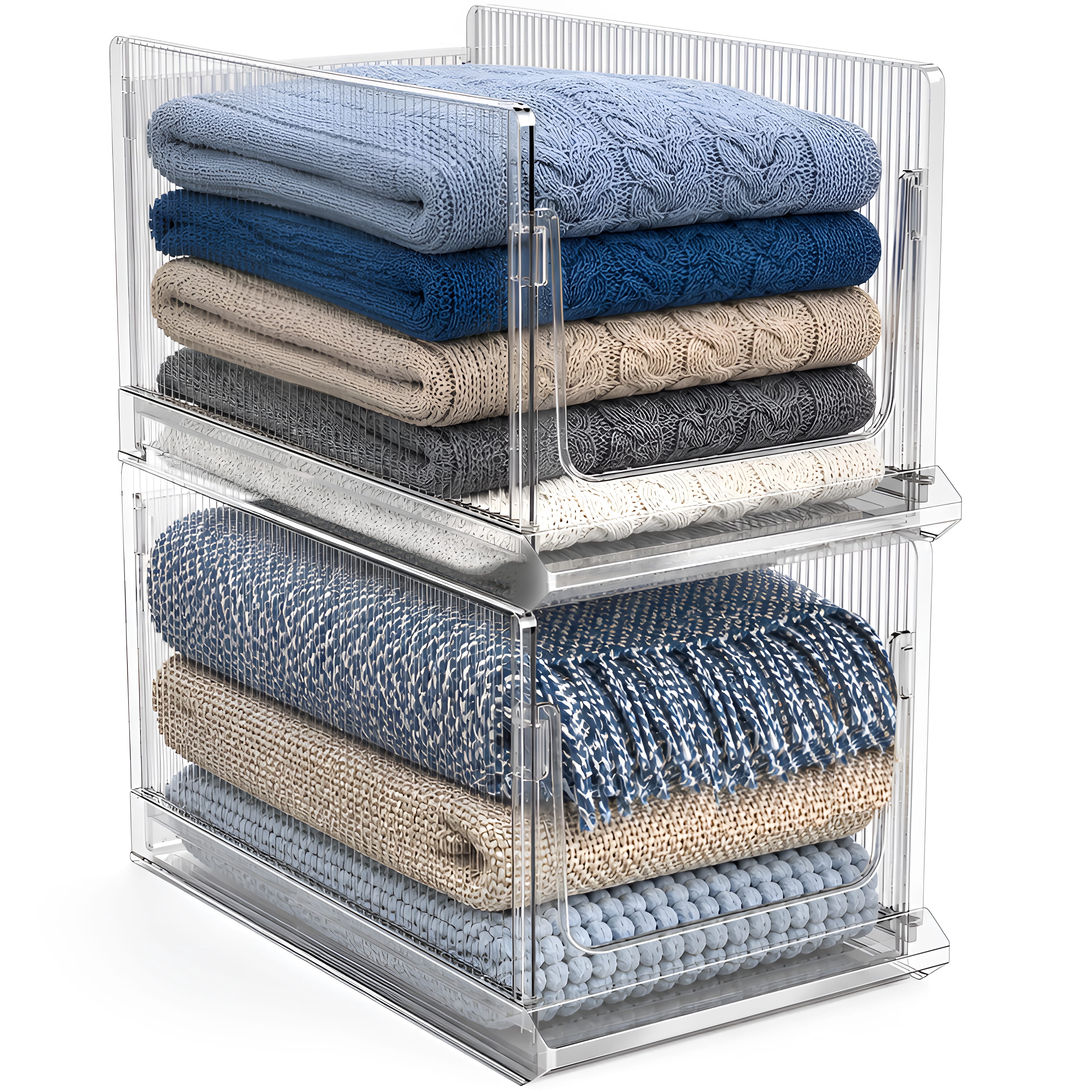 Sorbus Stackable Clear Storage Bins, Extra Large Foldable Closet Organizers, 2 Pack