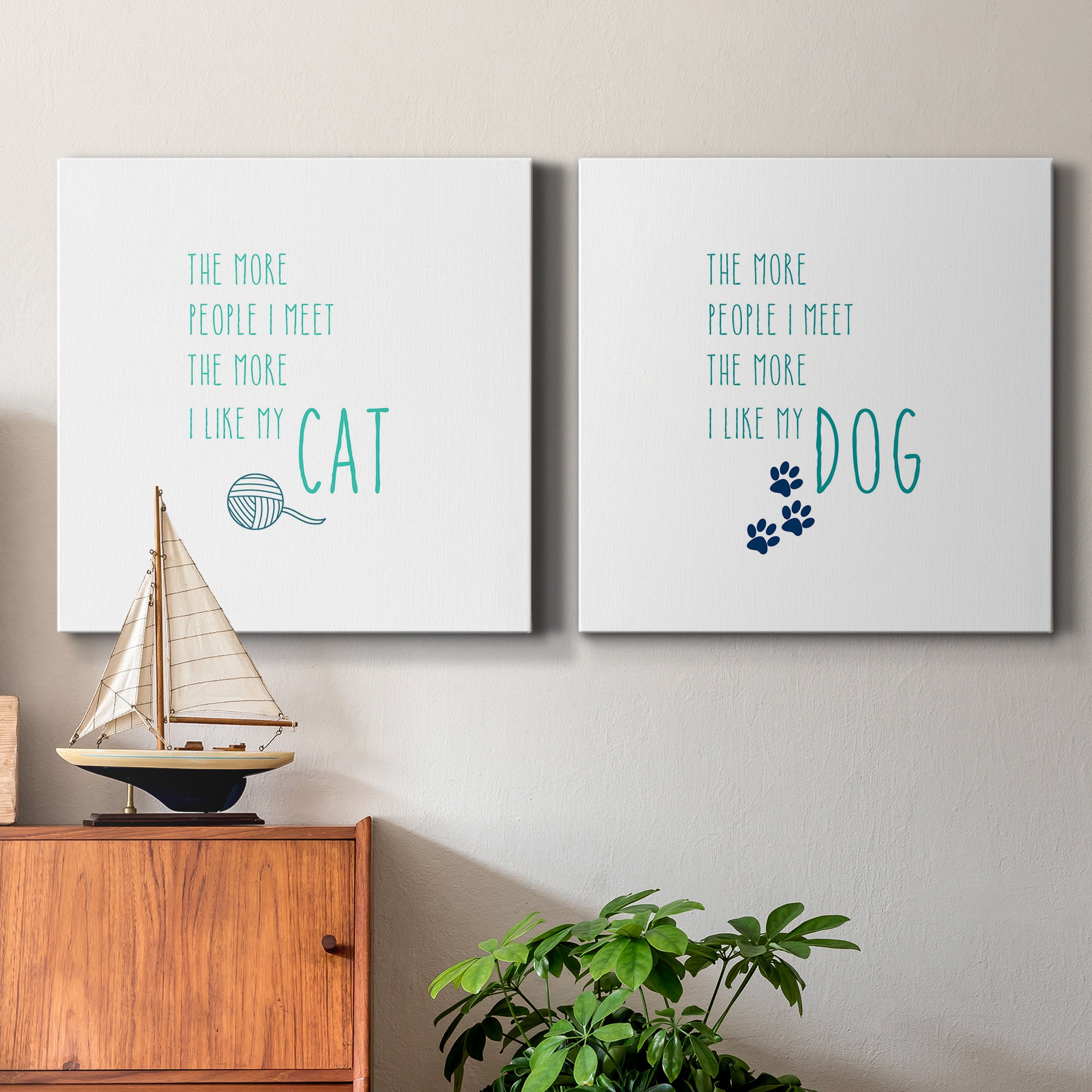 The More I Like My Cat - Premium Gallery Wrapped Canvas - Ready to Hang Set of 2 - 16 x 16 Each