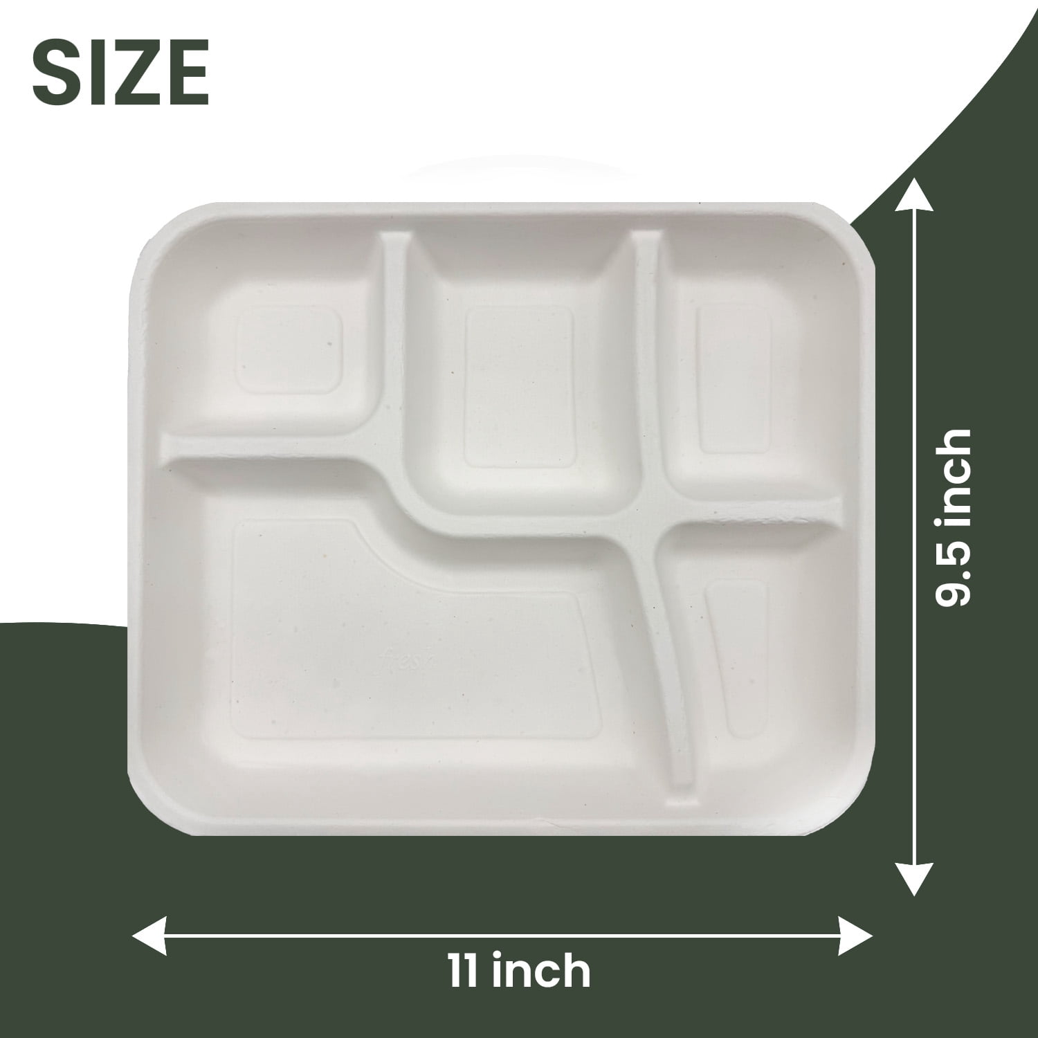 FPN Paper Plates 5-Compartment 125 Pack Disposable Plate– Sugarcane Fiber, Compostable, Paper Plates for Meals, Catering, School Lunch, Microwave & Freezer Safe