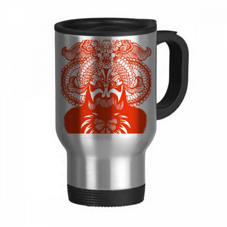

Peking Opera Head Red Paper-cut Travel Mug Flip Lid Stainless Steel Cup Car Tumbler Thermos