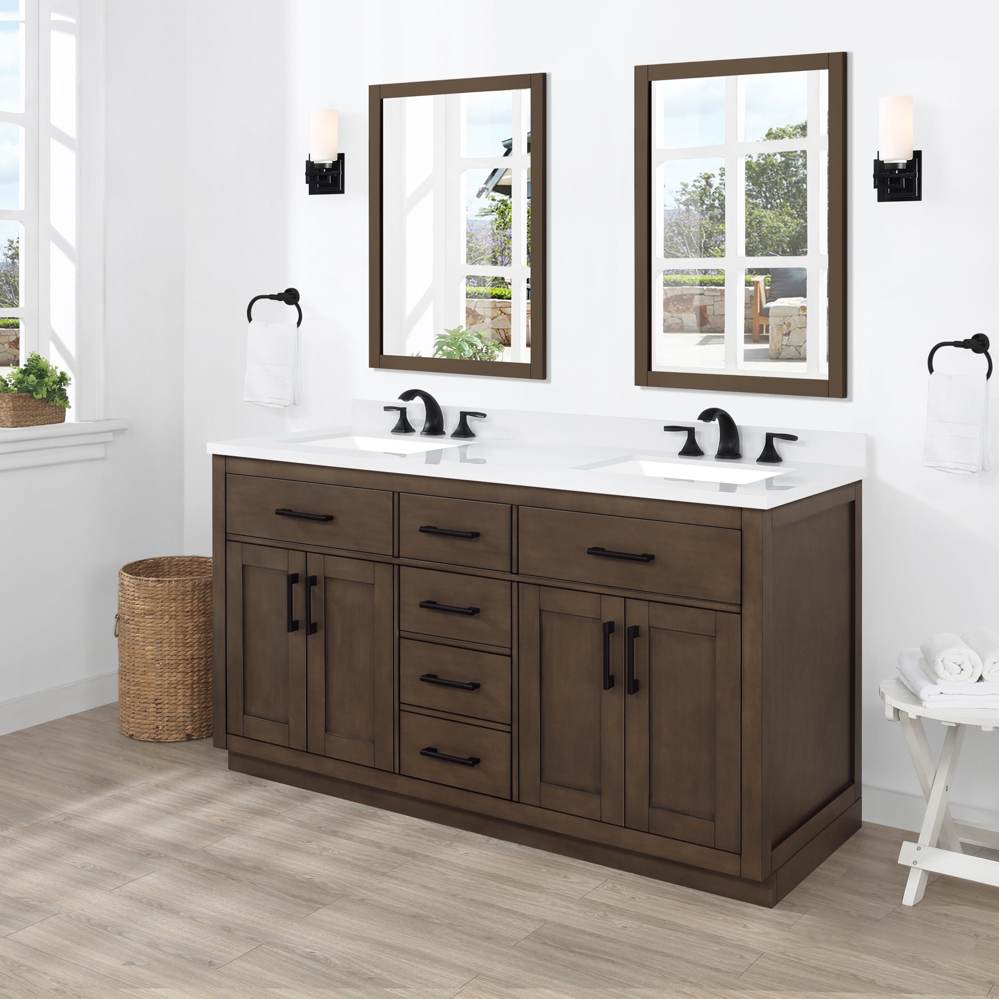 Ove Decors Bailey 60 W x 22" D Freestanding Bathroom Vanity with Double Sink, Almond Latte