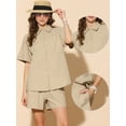 thumbnail image 2 of DARING DIVA 2 Pcs Women's Cotton Button Down Shirt Lounge Beach Short Sets XS Khaki, 2 of 6