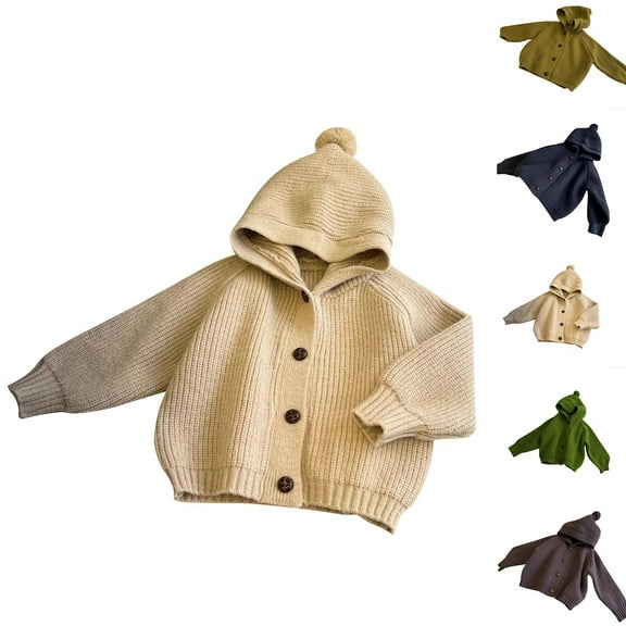 WRKEKC Toddler Kids Chunky Knit Hooded Cardigan Warm Sweater Jacket for 6 Months-6 Years Infants Boys Girls Fall Winter Casual Daily Wear School Outerwear