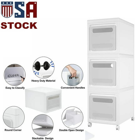 3 Drawers Set Storage Containers Plastic Organizer Lids Stackable Box Bins US