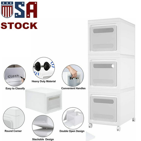 3 Drawers Set Storage Containers Plastic Organizer Lids Stackable Box Bins US