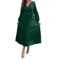 thumbnail image 2 of Sunloudy Vestido casual para mujer, cuello en V, manga larga, color sólido, cintura alta, plisado, vestidos largos con cinturón Sunloudy S M L XL, 2 of 8