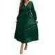 thumbnail image 2 of Sunloudy Vestido casual para mujer, cuello en V, manga larga, color sólido, cintura alta, plisado, vestidos largos con cinturón Sunloudy S M L XL, 2 of 8