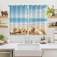 thumbnail image 2 of Beach Coastal Kitchen Curtains 72 Inch Length, Summer Seaside Shell Starfish Nautical Grommet Top Bedroom Living Room Curtains, Light Filtering Cafe Curtain Drapes 2 Panels Set 104''x72'', 2 of 9