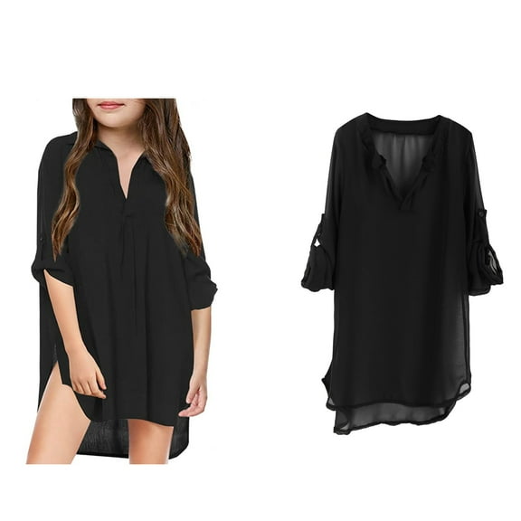 Swimsuit Coverup for Girls V Neck Chiffon Shirt Cute Tee Shirt Teen Girl 12-13 Years