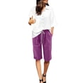 thumbnail image 2 of YanHoo Womens Plus Size Cotton Linen Shorts Elastic Waisted Drawstring Loose Bermuda Shorts Casual Work Business Short Pants with Pockets, 2 of 8