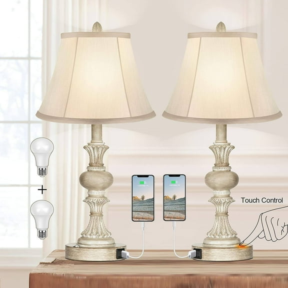 Set of 2 Touch Control Table Lamp with 2 USB Ports,Dimmable
