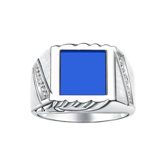 RYLOS Men's Rings 14K White Gold Designer Ring With Diamonds and Blue Quartz Rings For Men Size 8