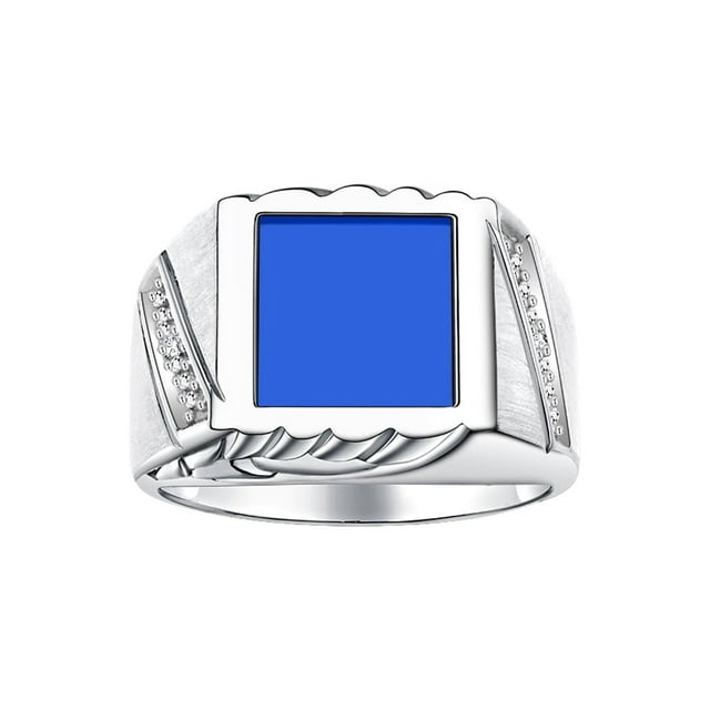 RYLOS Men's Rings 14K White Gold Designer Ring With Diamonds and Blue Quartz Rings For Men Size 9