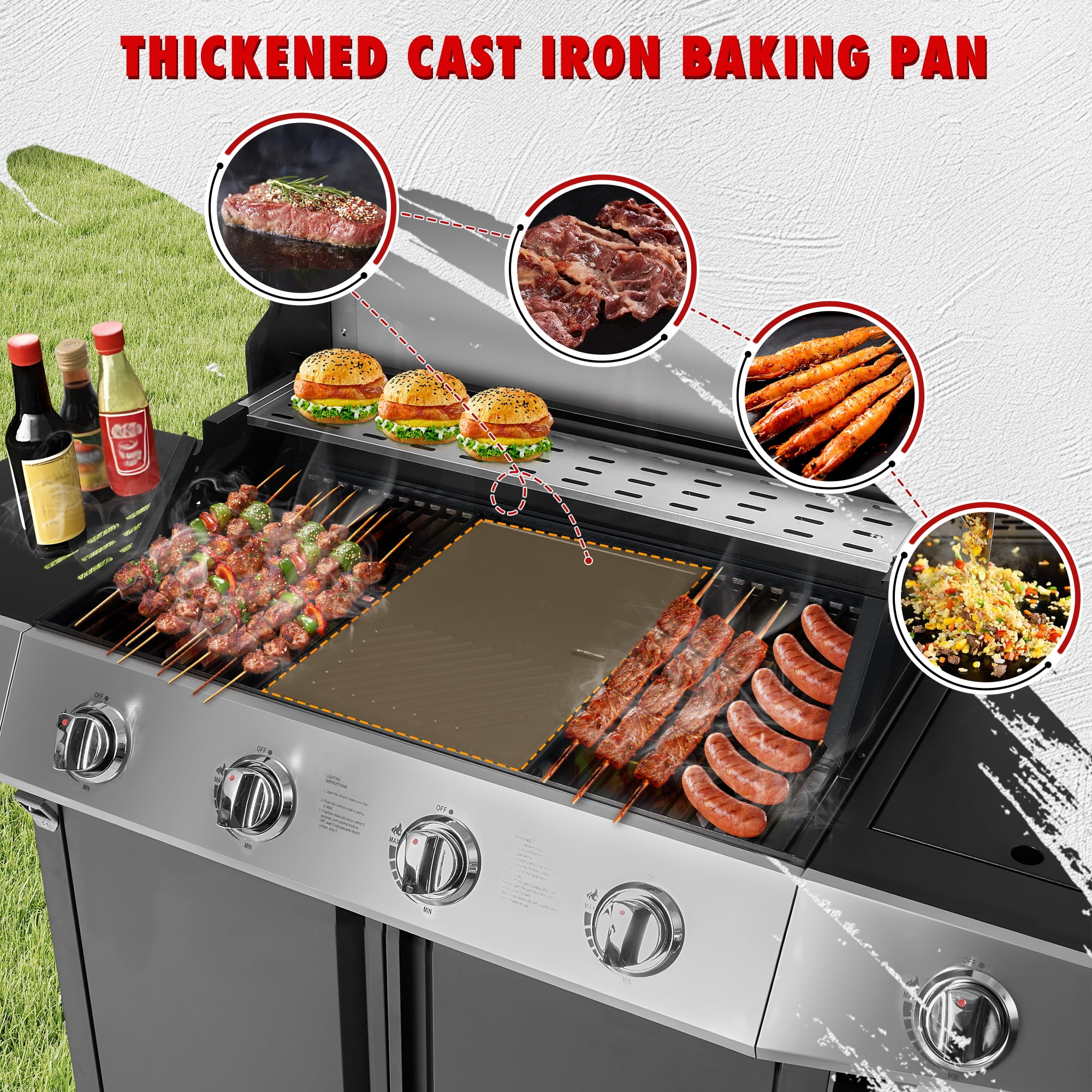 50000 BTU Gas Grills, SYNAGR Propane Grill with 566 sq.in Cooking Area, 5-Burner Stainless Steel BBQ Grill with Side Burner and Thermometer for Outdoor Party, Camping