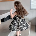 thumbnail image 5 of XUELUO Little Girls Dresses Spaghetti Strap Black-White Floral Print Flared Skirts Summer Outings Casual Cool Chic Dress, 5 of 6