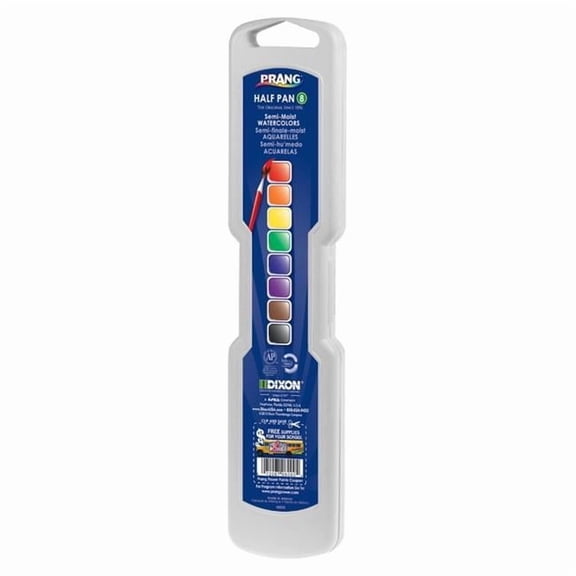 Prang  Non-Toxic Semi-Moist Wax-Free Watercolor Paint Set, Plastic Half Rectangular Pan, Assorted Colors, Set - 8