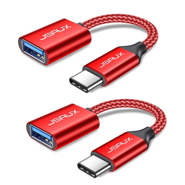 Adaptador USB C a USB 3.0 JSAUX, cable OTG rojo, paquete de 2 unidades