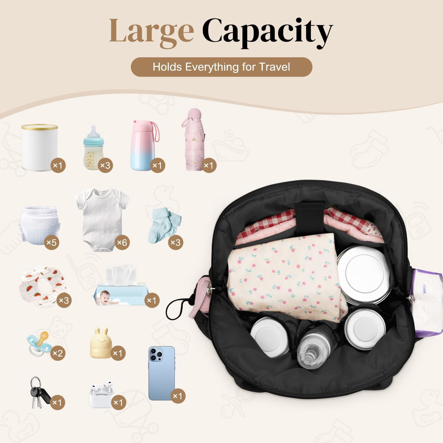 Diaper Bag Tote, Puffer Diaper Tote Bags body Hospital Bag Travel Large Mommy Bag, with Pacifier Case