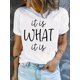 thumbnail image 1 of Women'S "It Is What It Is" Letter Print T-Shirt, Casual Crew Neck, Medium Stretch, Knit Fabric, Regular Fit, Short Sleeve Tee with Applique Detail, 1 of 4