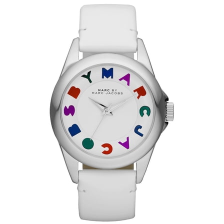 Marc MBM1190 Women's White Dial White Leather Bubble Patent Strap Watch