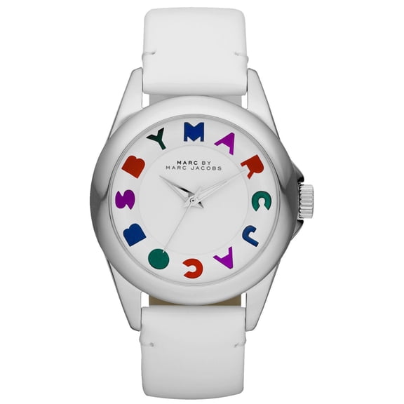 Marc MBM1190 Women's White Dial White Leather Bubble Patent Strap Watch