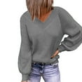thumbnail image 2 of Suéter De Mujer Con Cuello En V Suéter De Manga Larga Color Puro Suéter De Mujer Transpirable Amigable Con La Piel De Moda Gris M, 2 of 5