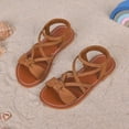 thumbnail image 2 of TOWED22 Girls Sandals Open Toe Summer Flats Dress Sandals Shoes Toddler/Little Kid/Big Kid Brown,13, 2 of 6