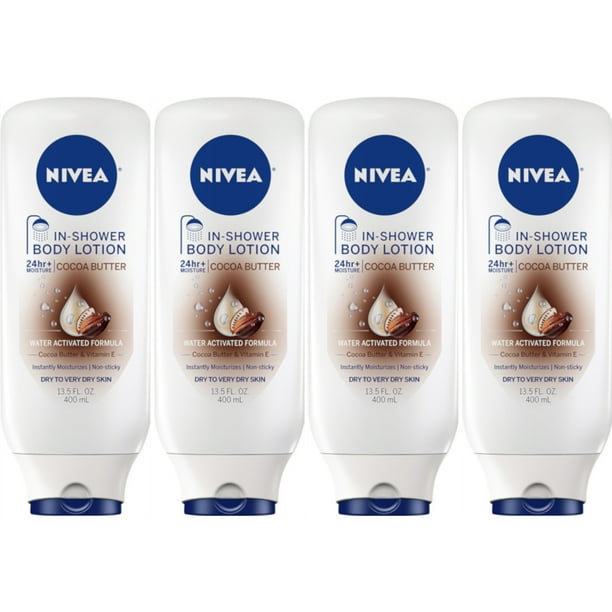 4 Pack Nivea InShower Body Lotion Cocoa Butter 24 Hour Moisture 13.5