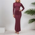 thumbnail image 2 of XIYON Dress For Women Elegant Casual Bodycon Midi Dress With Stand Collar Long Sleeves And Waist Tucking Ruffle Details For Daily Wear Outfit Fashion, 2 of 5
