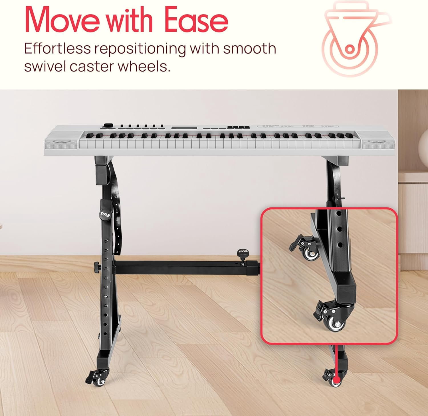 Universal Electronic Black Heavy-Duty Z Style Keyboard Organ Holder Rack Portable Piano Stand W/Adjustable Height and Width, Locking Wheels