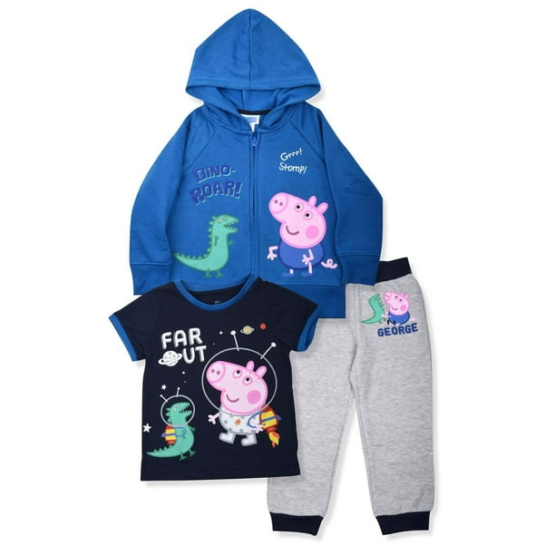 Pj Masks Peppa Pig George Toddler Boys Zip Hoodie T Shirt Jogger Pants 3pc Outfit Set Walmart Com Walmart Com